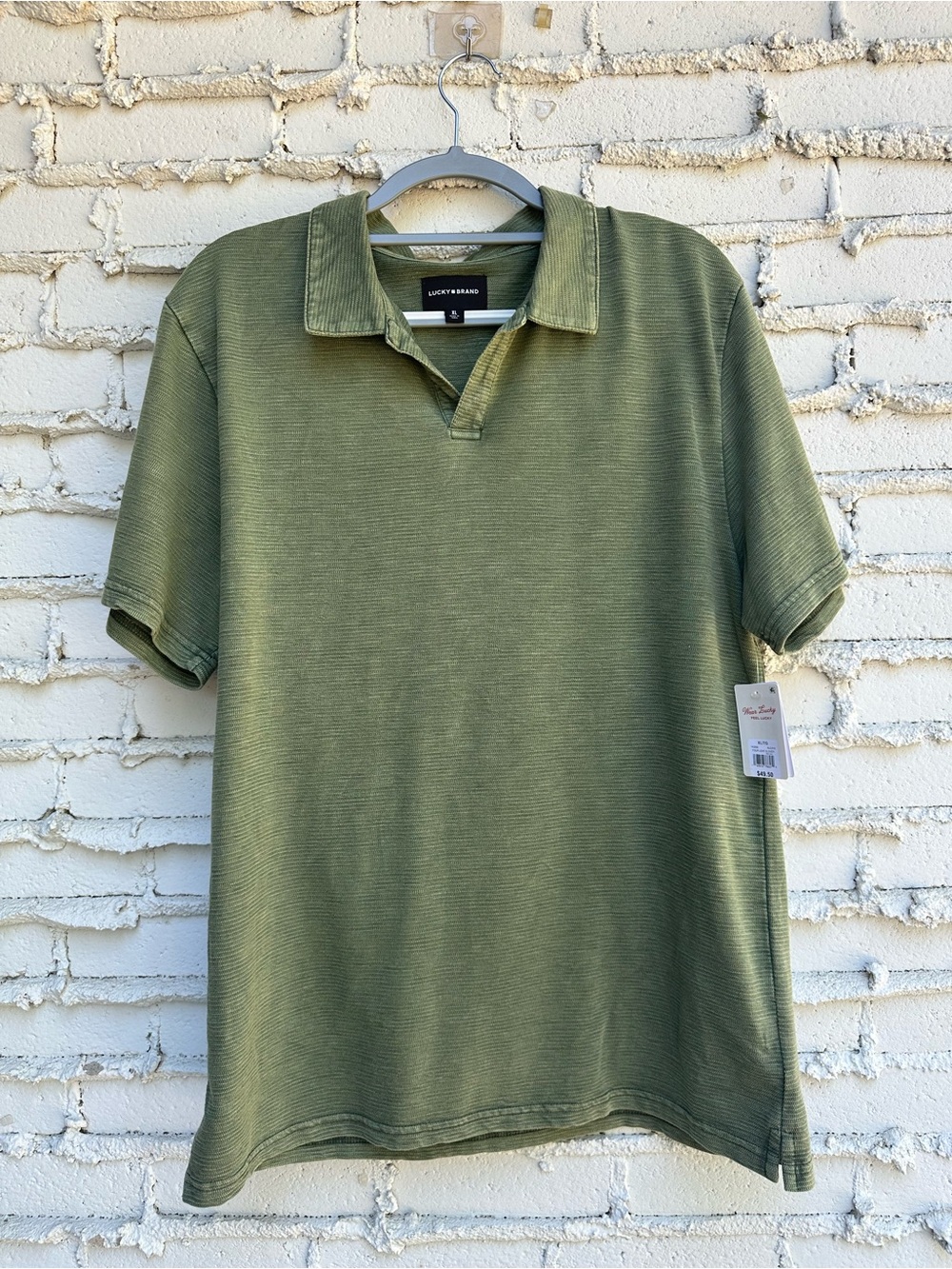 Lucky Brand Men's Olive Polo Shirt - Textured Knit